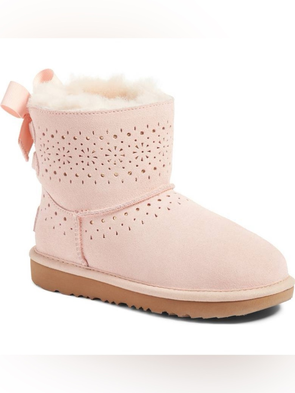 UGG Uggs Girls Dae Sunshine Perforated Tie Back Boots Pale Pink